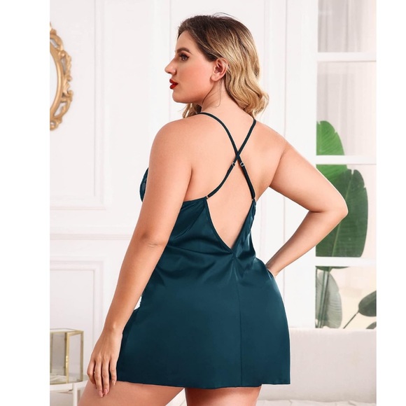 NEW| Plus Size Teal Satin Slip Dress - Picture 4 of 7